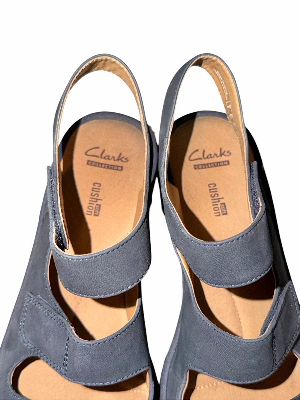 Clarks Reedly Juno Navy Nubuck Platform Wedge Comfort Soft Cushion Sandals 8.5 - Picture 3 of 10